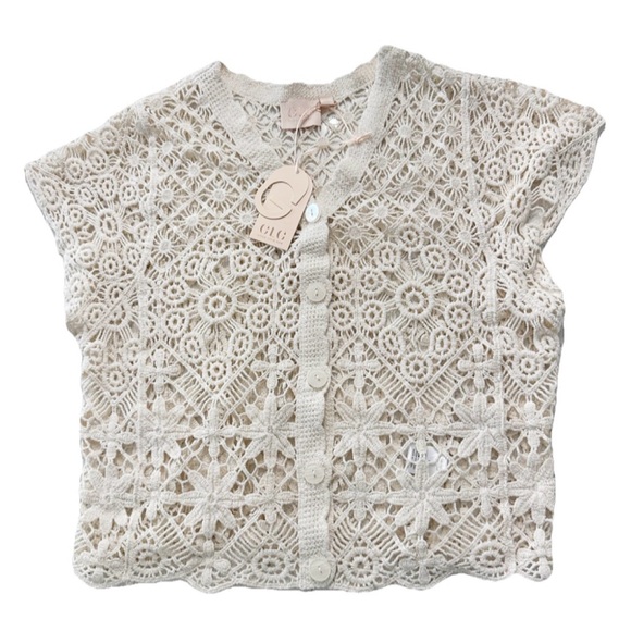 GLG Good Luck Gem Ivory Crochet Button Front Cardigan NWT Size S Boho - Picture 4 of 7